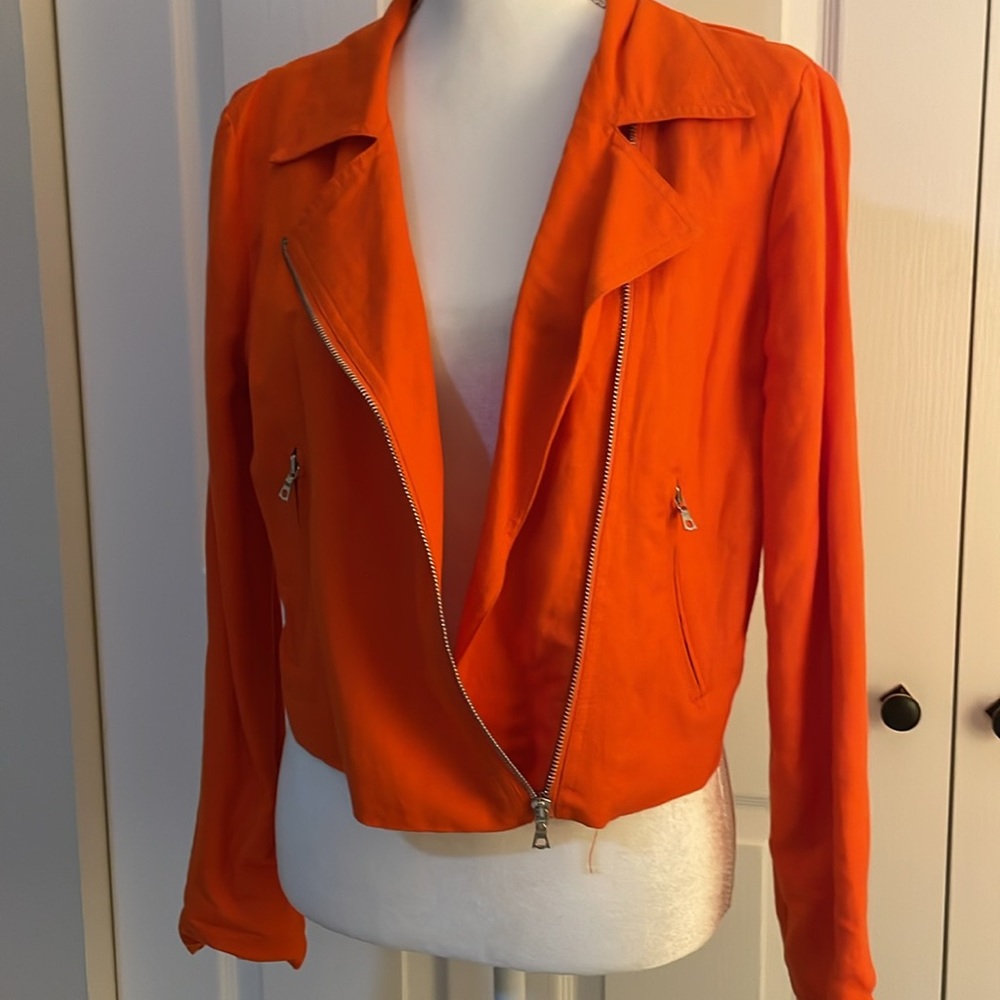 Karen Kane Women’s SZ S Orange Fully Lined Zip Blazer - Picture 7 of 16